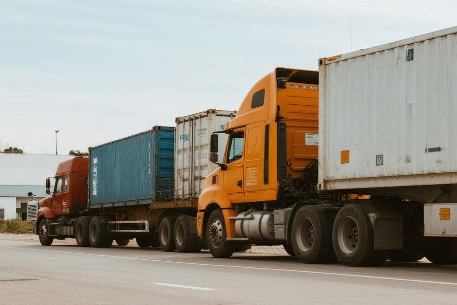 Container trucks at a logistics yard
